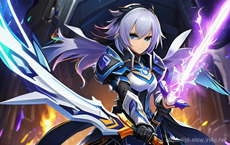 엘소드 나소드 연구소 공략 - A dynamic, action-packed scene within the Nasod Laboratory. An Elsword party composed of a magic-wie...