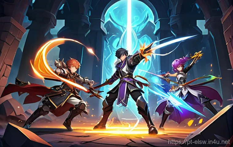 엘소드 각종 전투 모드 공략 - **Prompt:** A highly detailed full-body image of an Elsword character, standing triumphantly amidst ...