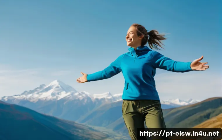 엘소드 전투력 상승 꿀팁 - A joyful young woman, dressed in a comfortable, long-sleeved sweater and durable hiking pants, is st...